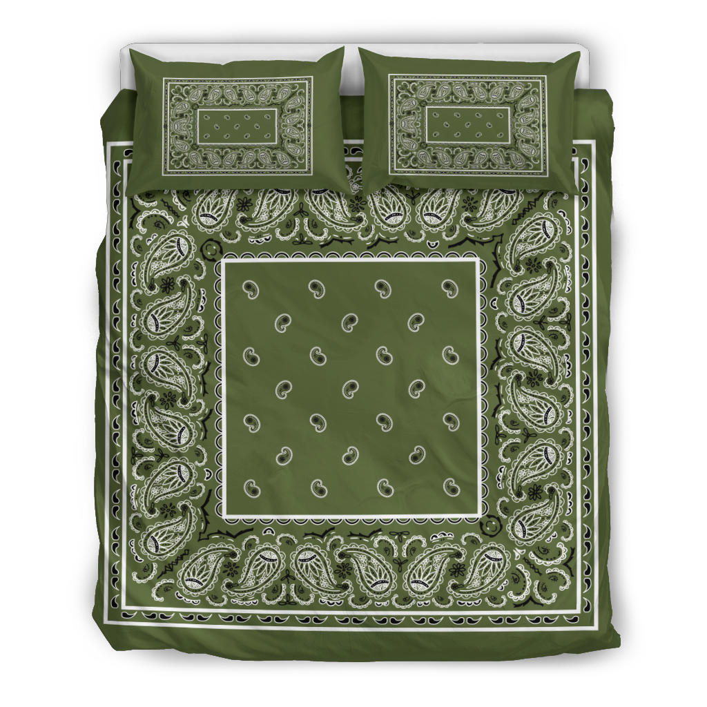 Duvet Set - Army Green Traditional Bandana w Shams