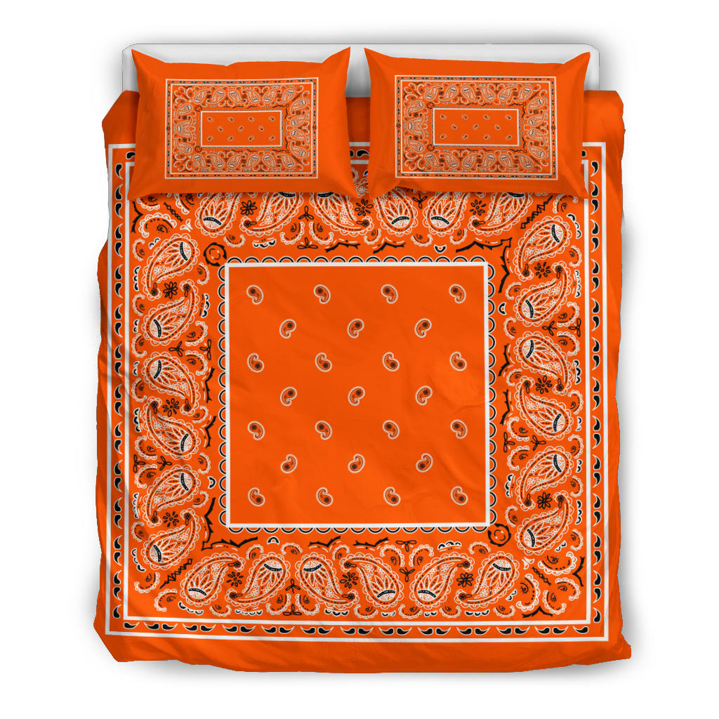Duvet Set - Bright Orange Traditional Bandana w Shams
