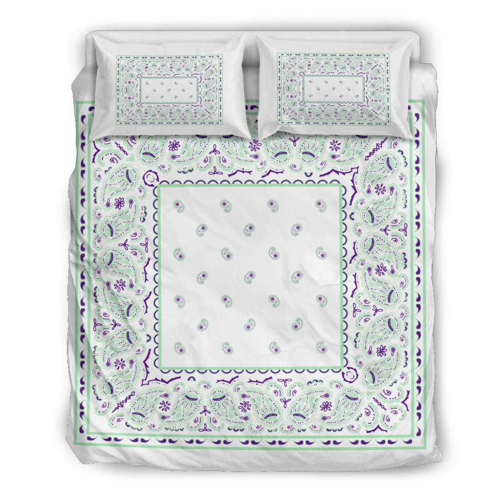 Duvet Set - Minty White Traditional Bandana w Shams
