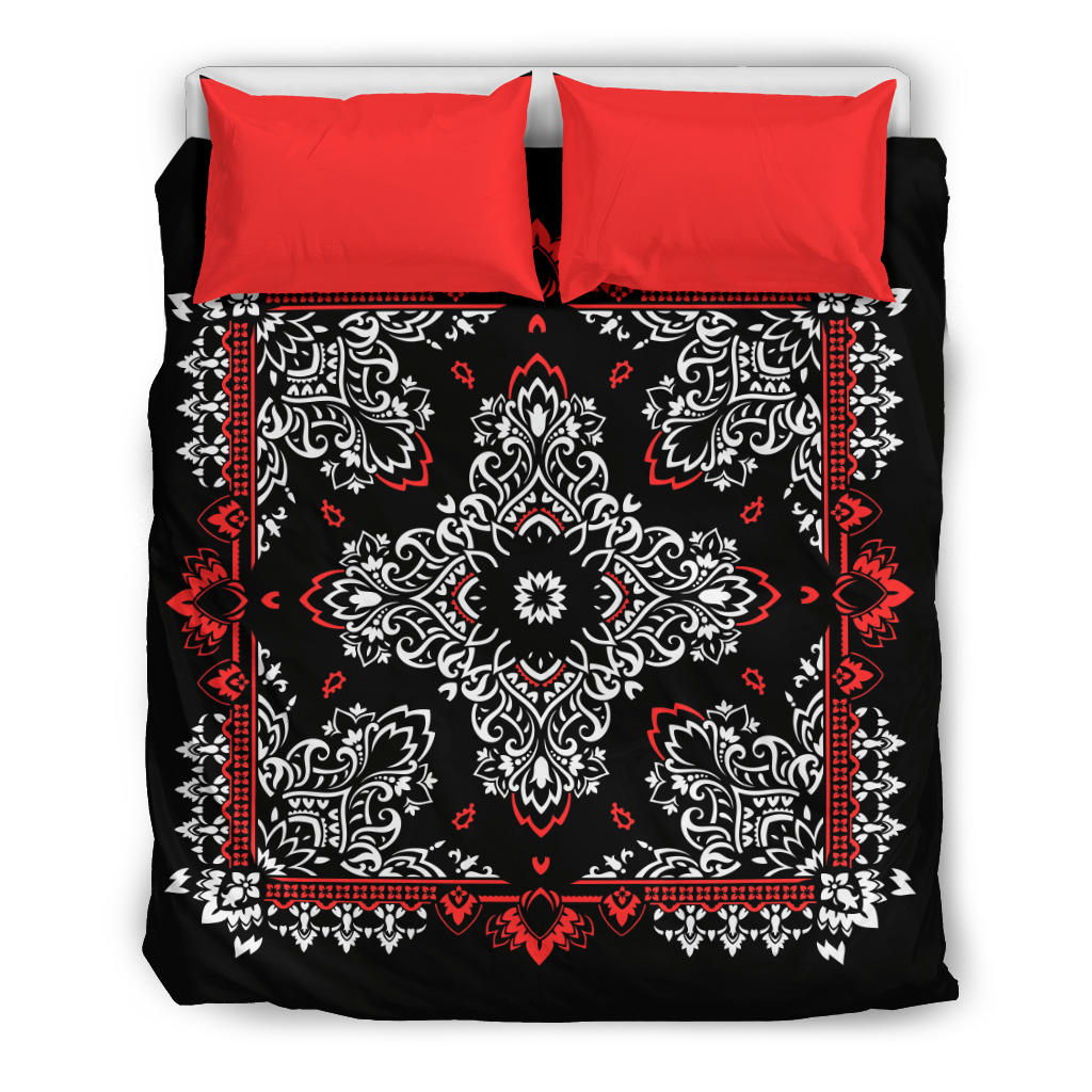 D2 Duvet Set - Black Bandana Red Shams