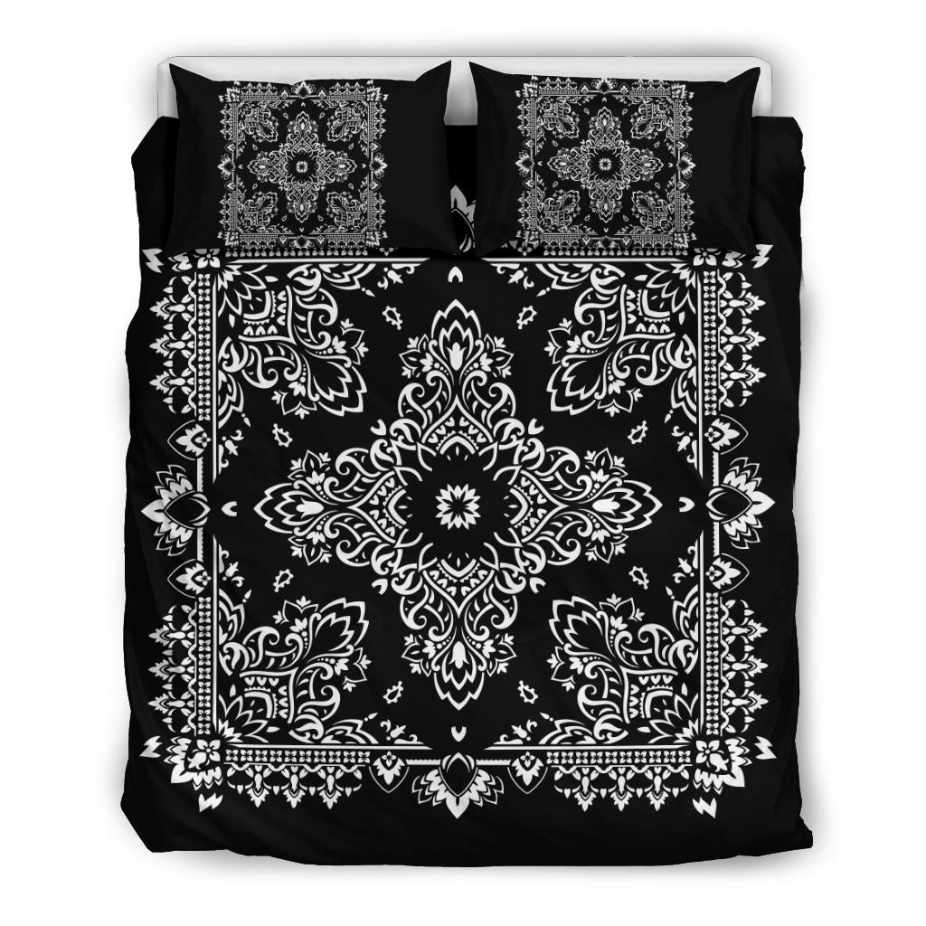 D2 Duvet Cover Set - Black and White Bandana w Shams