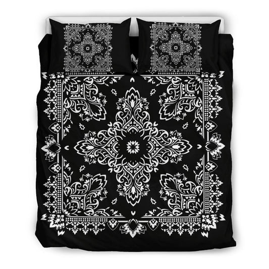 D2 Duvet Cover Set - Black and White Bandana w Shams