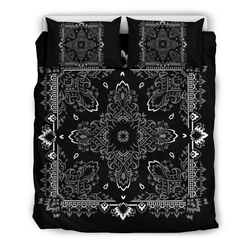 D2 Duvet Set - Black Gray Bandana w Matching Shams