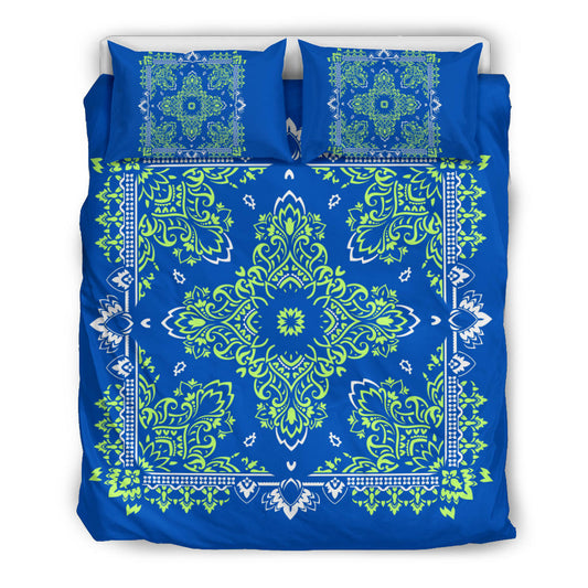 D2 Duvet Set - Blue White Lime Bandana w Shams