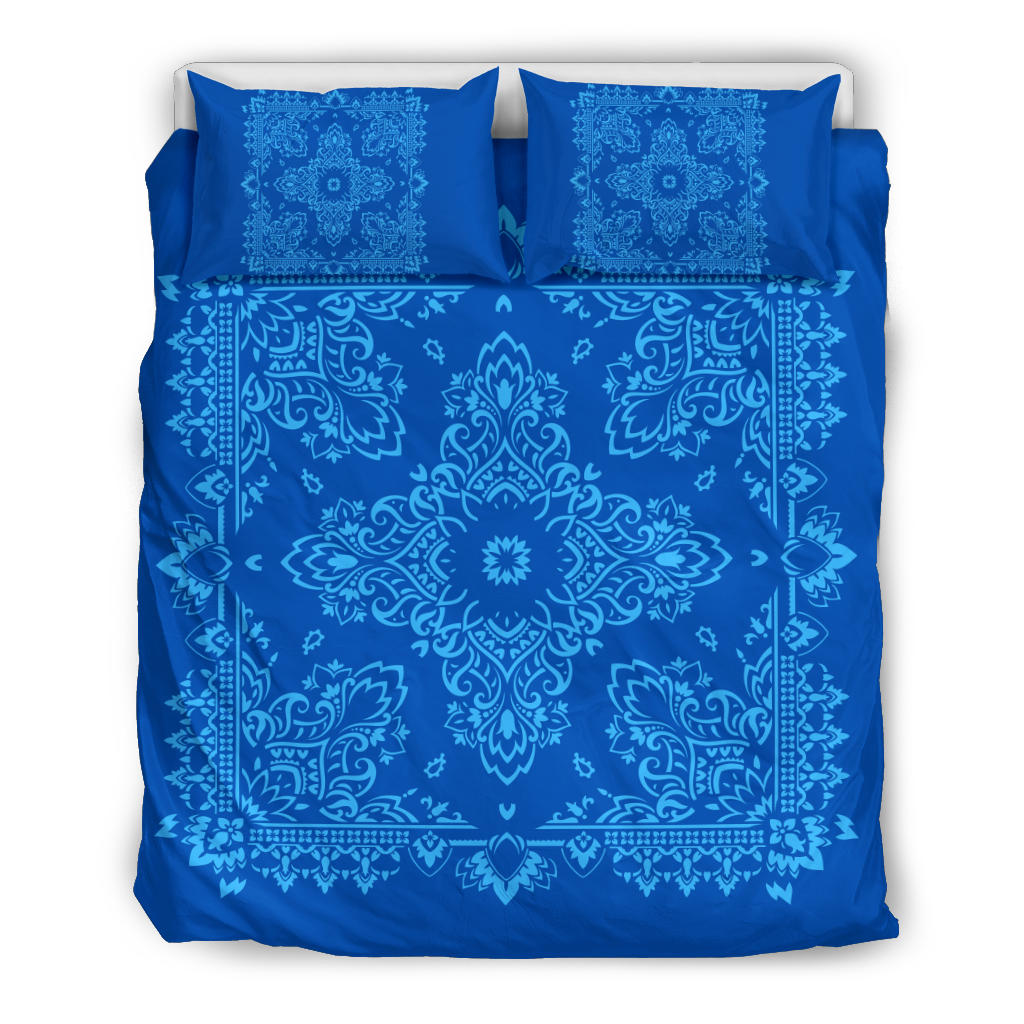 D2 Duvet Cover Set - Blue Lt Blue Bandana w Matching Shams
