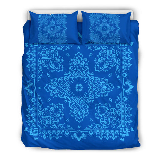 D2 Duvet Cover Set - Blue Lt Blue Bandana w Matching Shams