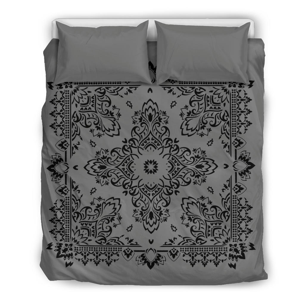 D2 Duvet Set - Gray and Black Bandana with Gray Shams