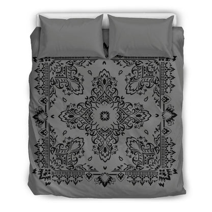 D2 Duvet Set - Gray and Black Bandana with Gray Shams