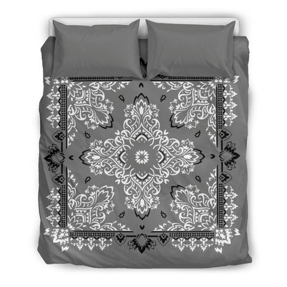 D2 Duvet Cover Set - Gray Black White Bandana w Shams