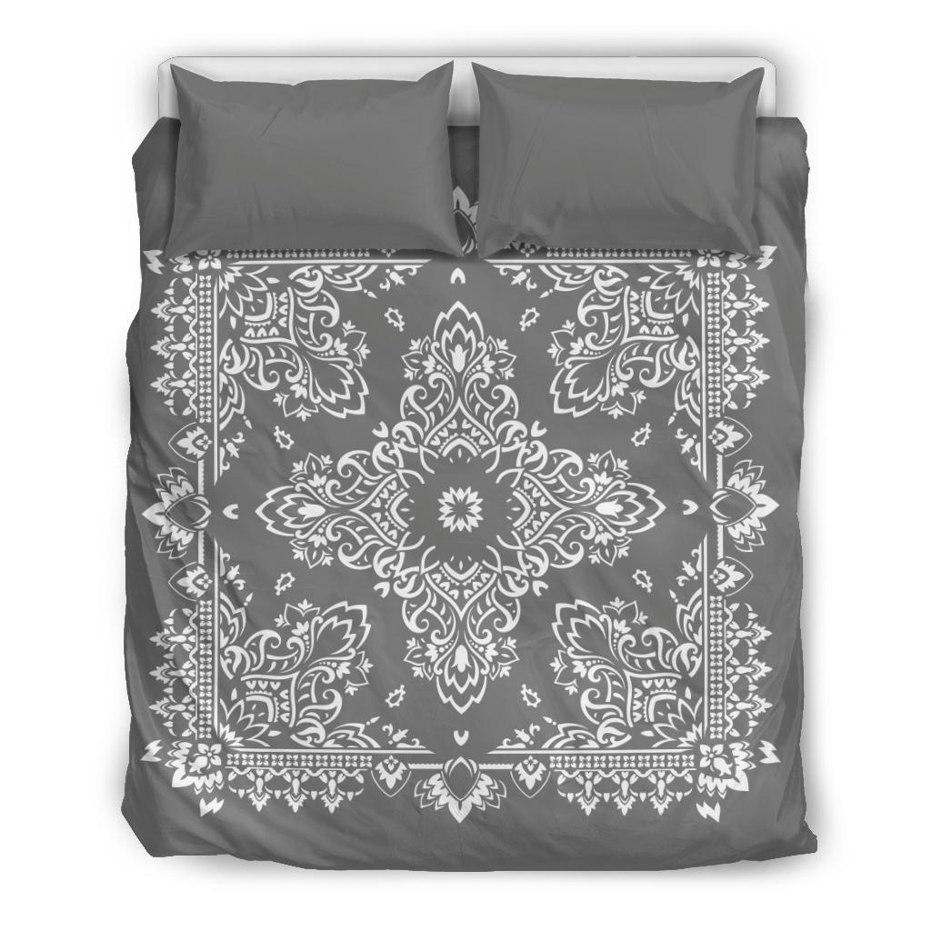 D2 Duvet Cover Set - Gray and White w Shams