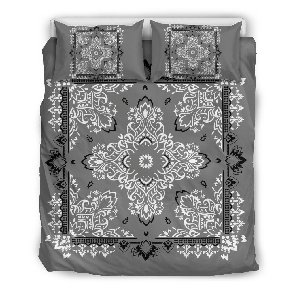 D2 Duvet Cover Set - Gray and White w Matching Shams