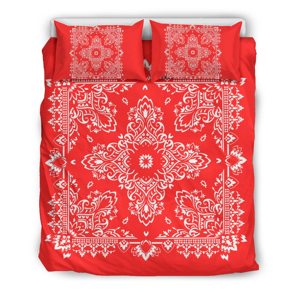 D2 Duvet Cover Set - Red and White w Shams