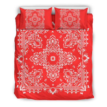 D2 Duvet Cover Set - Red and White w Shams