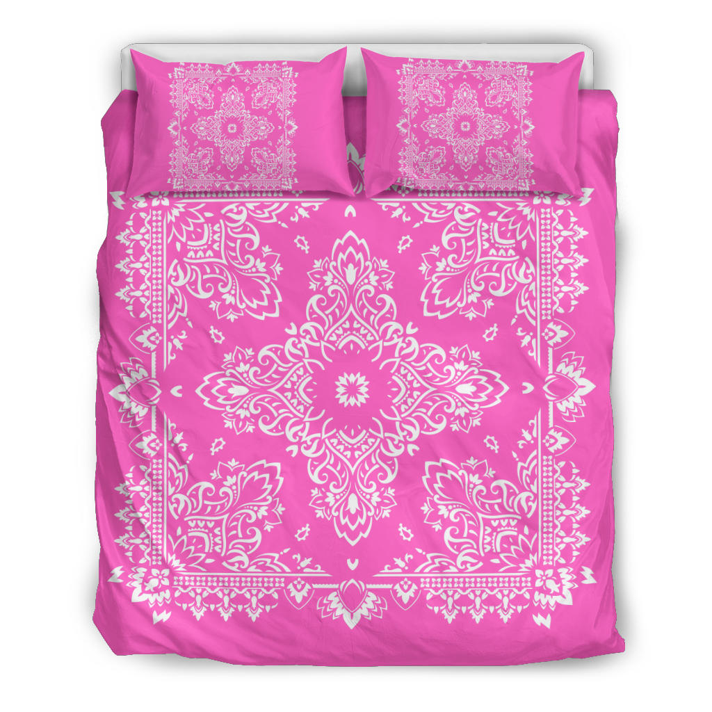 D2 Duvet Cover Set - Pink and White w Shams