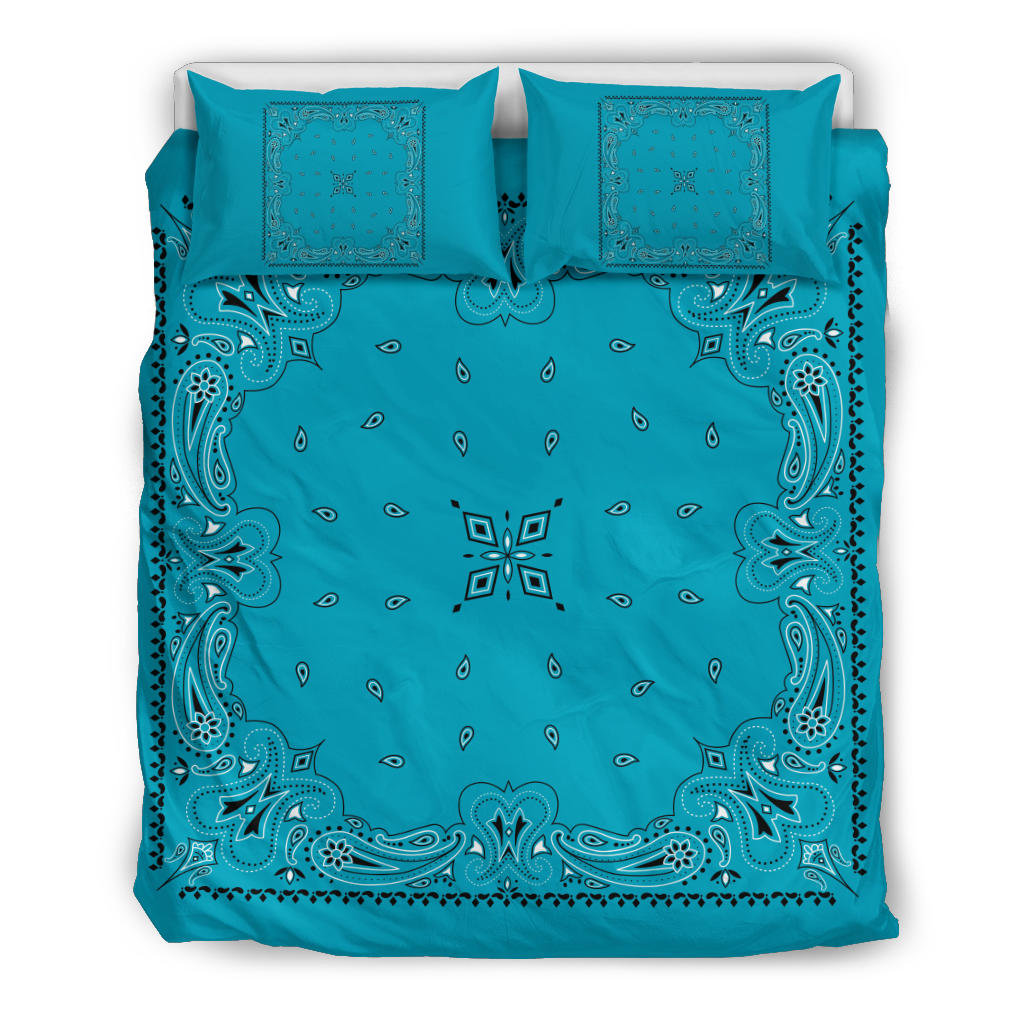 D3 Duvet Cover Set - Teal and White w Shams