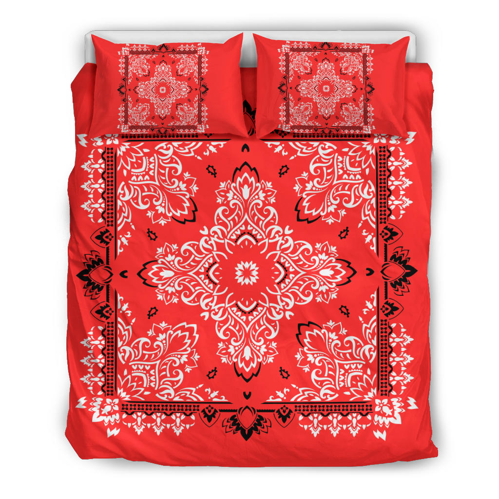 D2 Duvet Cover Set - Red and White w Shams