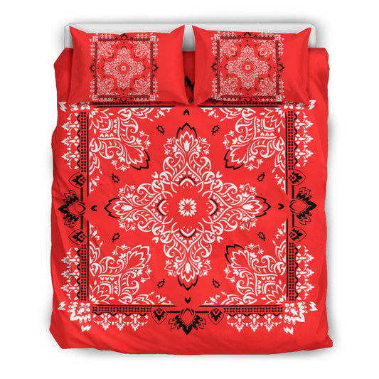 D2 Duvet Cover Set - Red and White w Shams