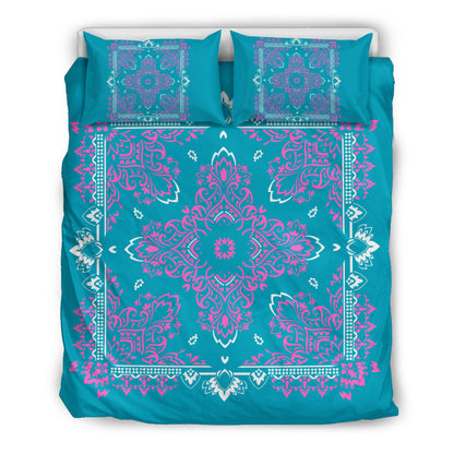 D2 Duvet Cover Set - Teal and Pink w Shams