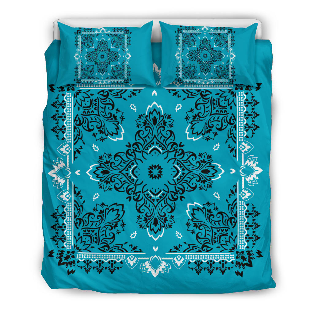 D2 Duvet Cover Set - Teal and White w Shams