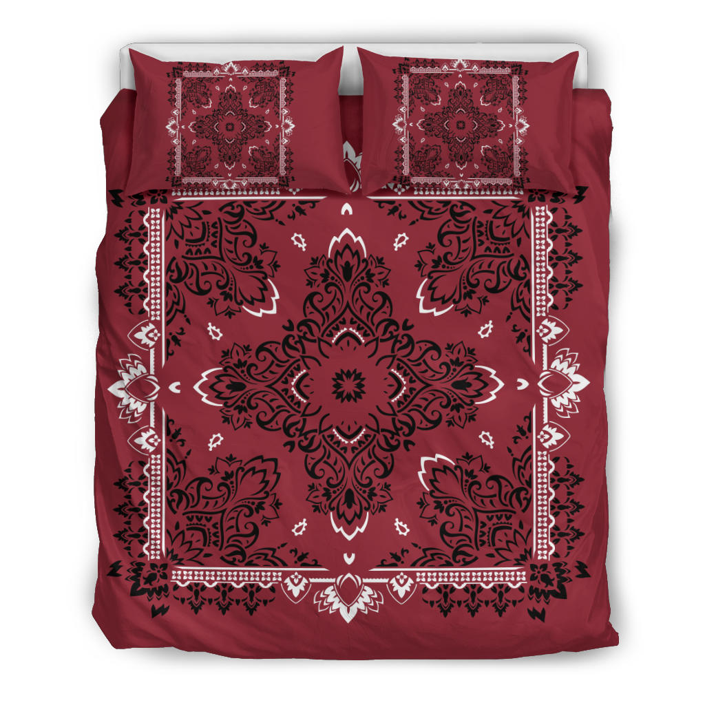 D2 Duvet Cover Set - Maroon and White w Shams