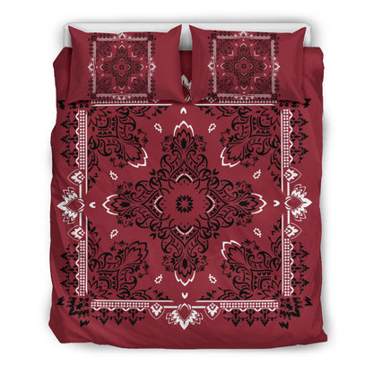 D2 Duvet Cover Set - Maroon and White w Shams