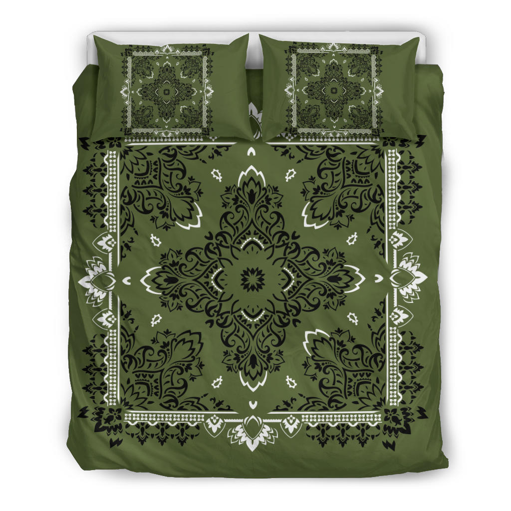 D2 Duvet Cover Set - Army Green Traditional Bandana w Shams