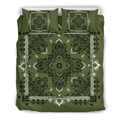 D2 Duvet Cover Set - Army Green Traditional Bandana w Shams