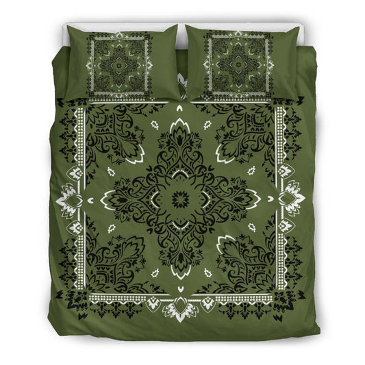 D2 Duvet Cover Set - Army Green Traditional Bandana w Shams