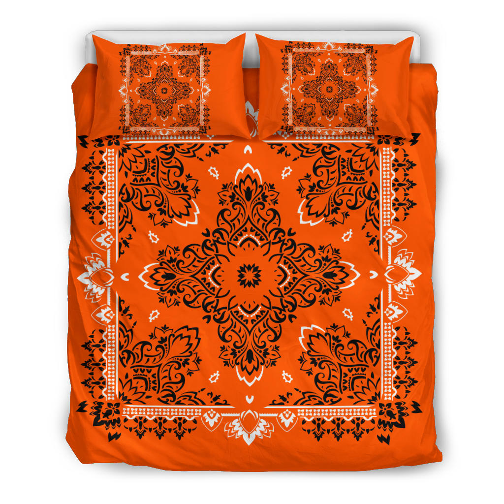 D2 Duvet Cover Set - Traditonal Bandana Bright Orange w Shams