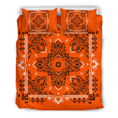 D2 Duvet Cover Set - Traditonal Bandana Bright Orange w Shams