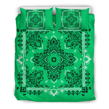 D2 Duvet Cover Set - Traditional Green Bandana w Shams