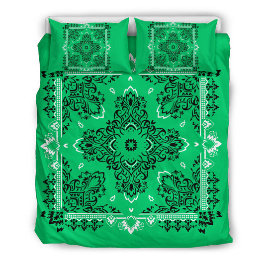D2 Duvet Cover Set - Traditional Green Bandana w Shams