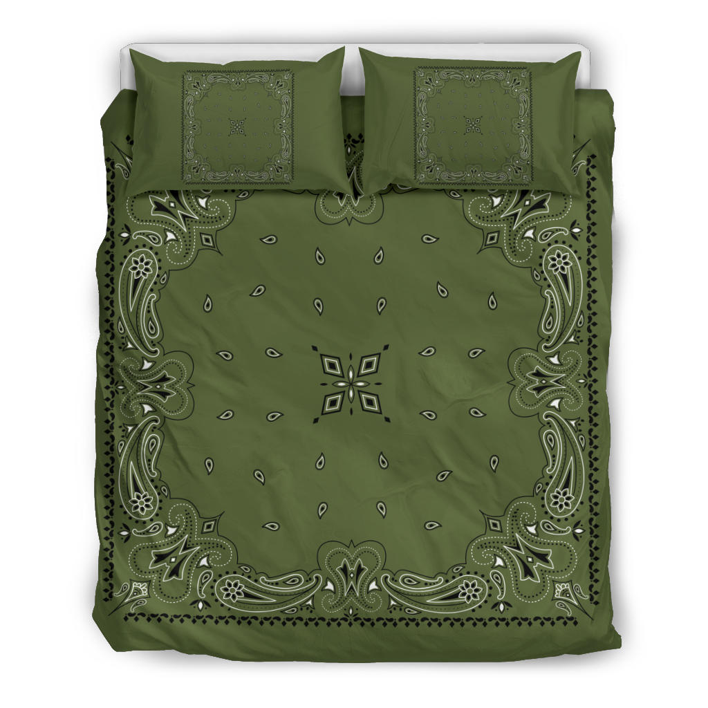 D3 Duvet Set - Army Green Traditional Bandana w Shams