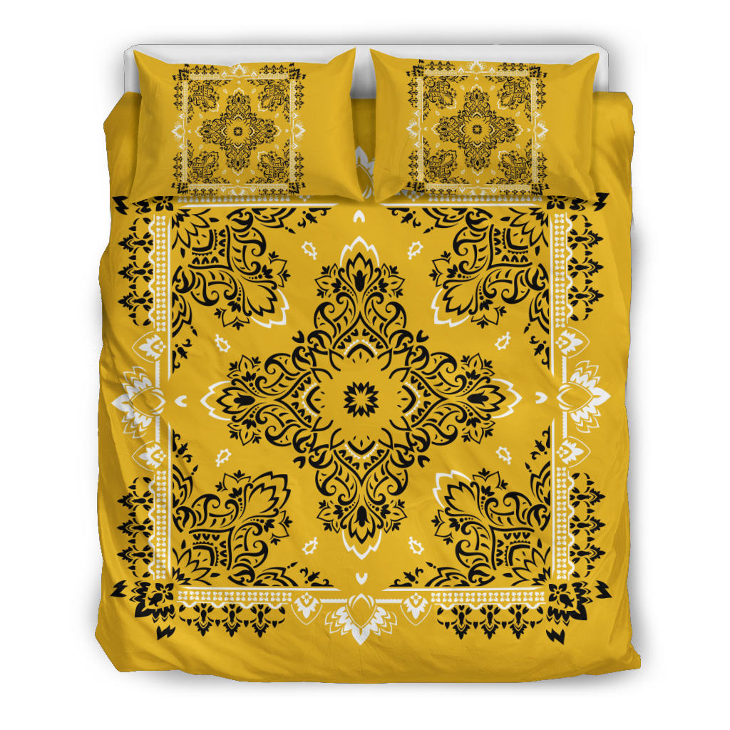 D2 Duvet Cover Set - Gold Traditional Bandana w Shams