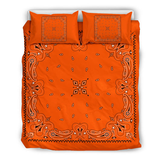D3 Duvet Cover Set - Bright Orange Traditional Bandana w Shams