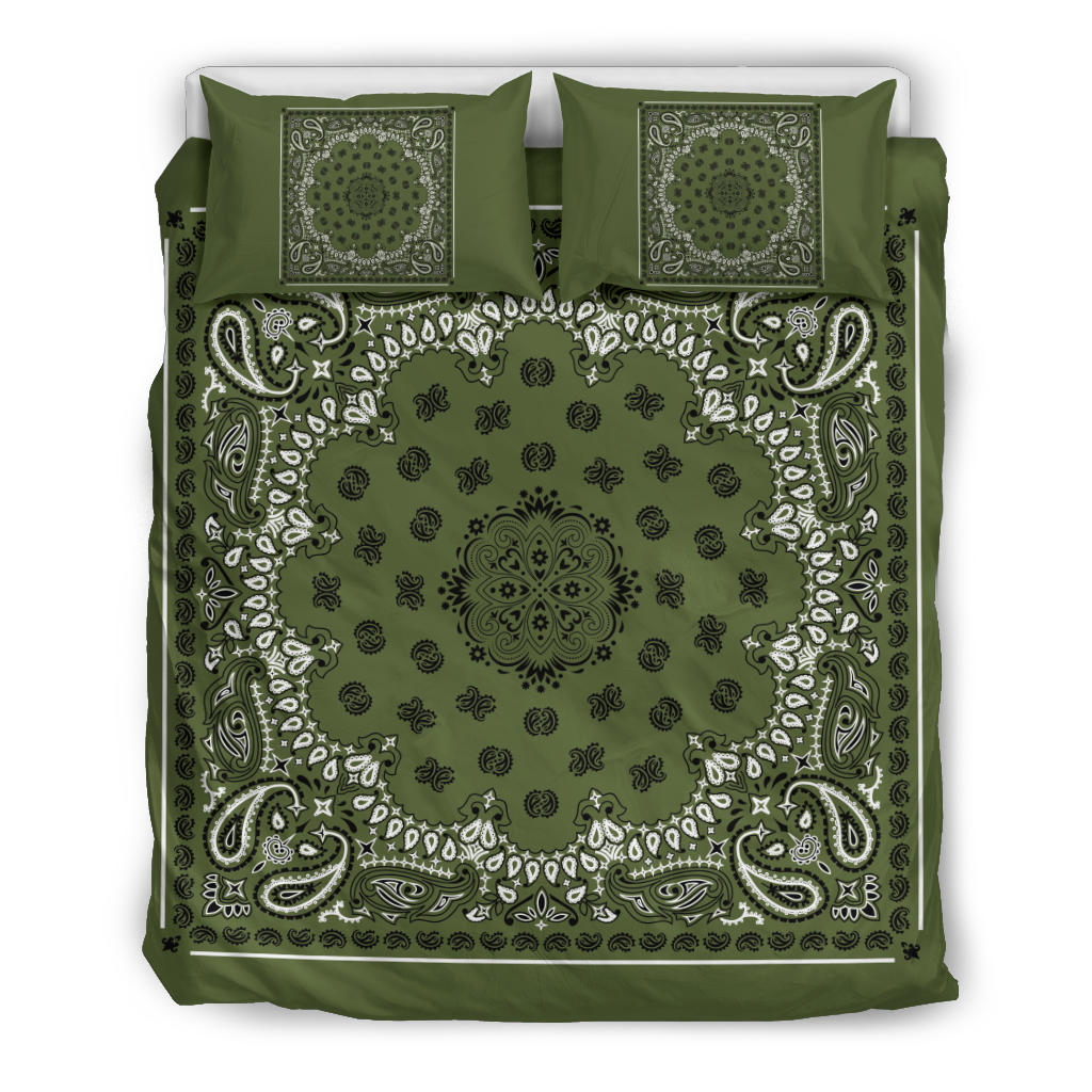 D4 Duvet Set - Traditional Army Green Bandana w Shams
