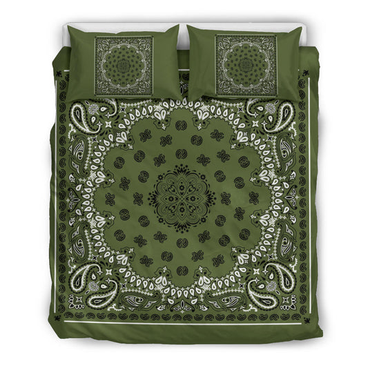 D4 Duvet Set - Traditional Army Green Bandana w Shams