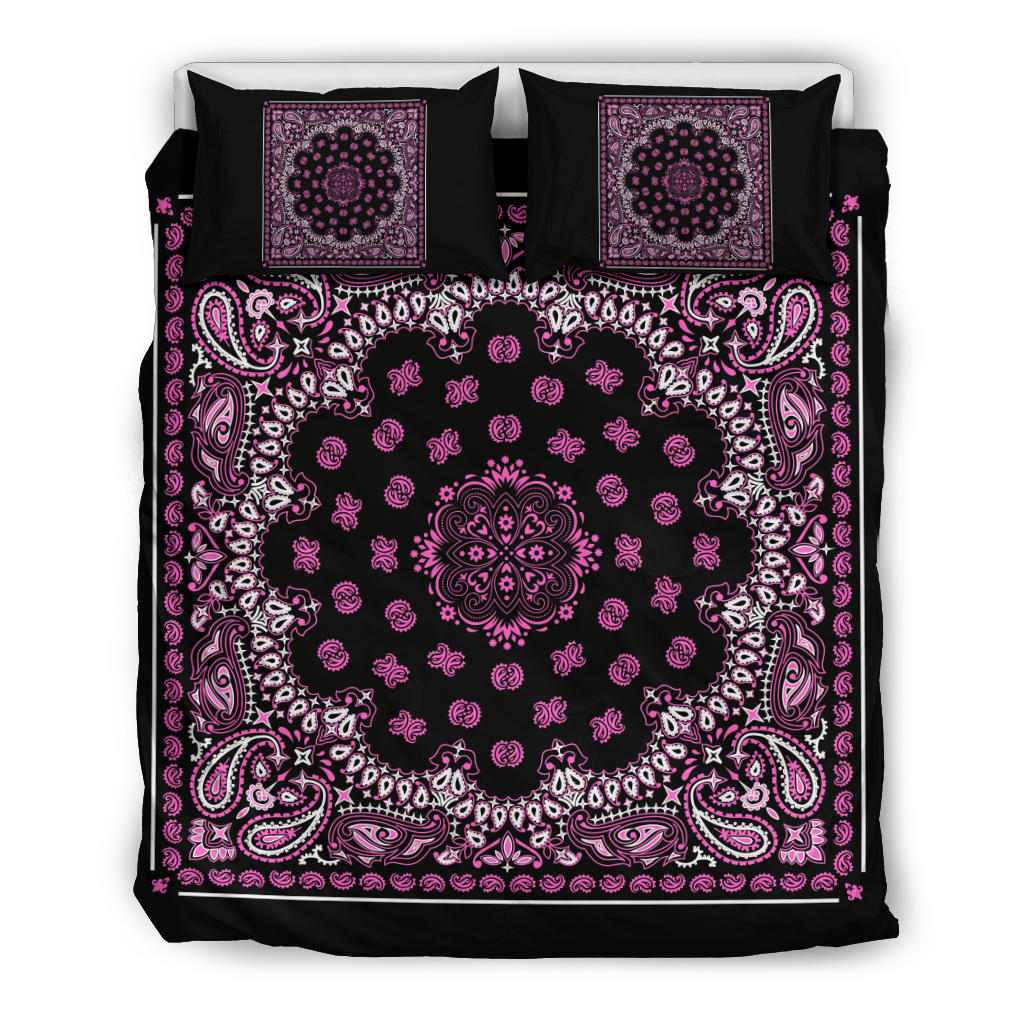 D4 Duvet Set - Black and Pink Bandana w Shams