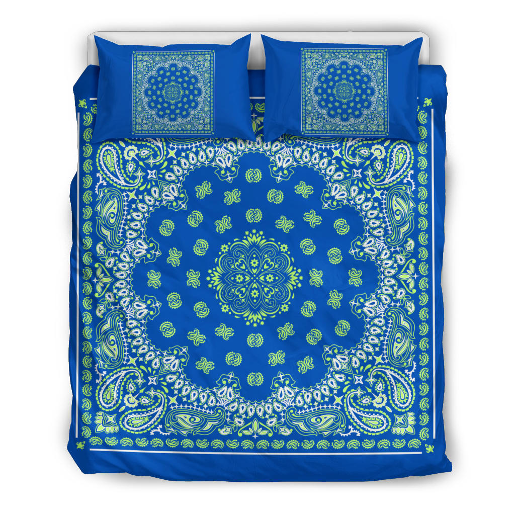 D4 Duvet Set - Blue and Lime Bandana w Shams