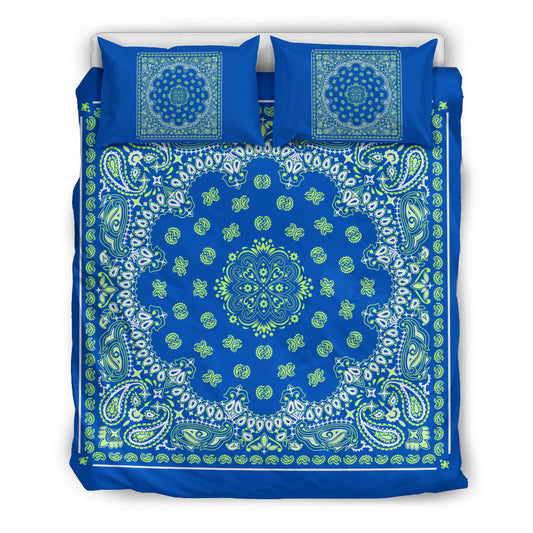 D4 Duvet Set - Blue and Lime Bandana w Shams