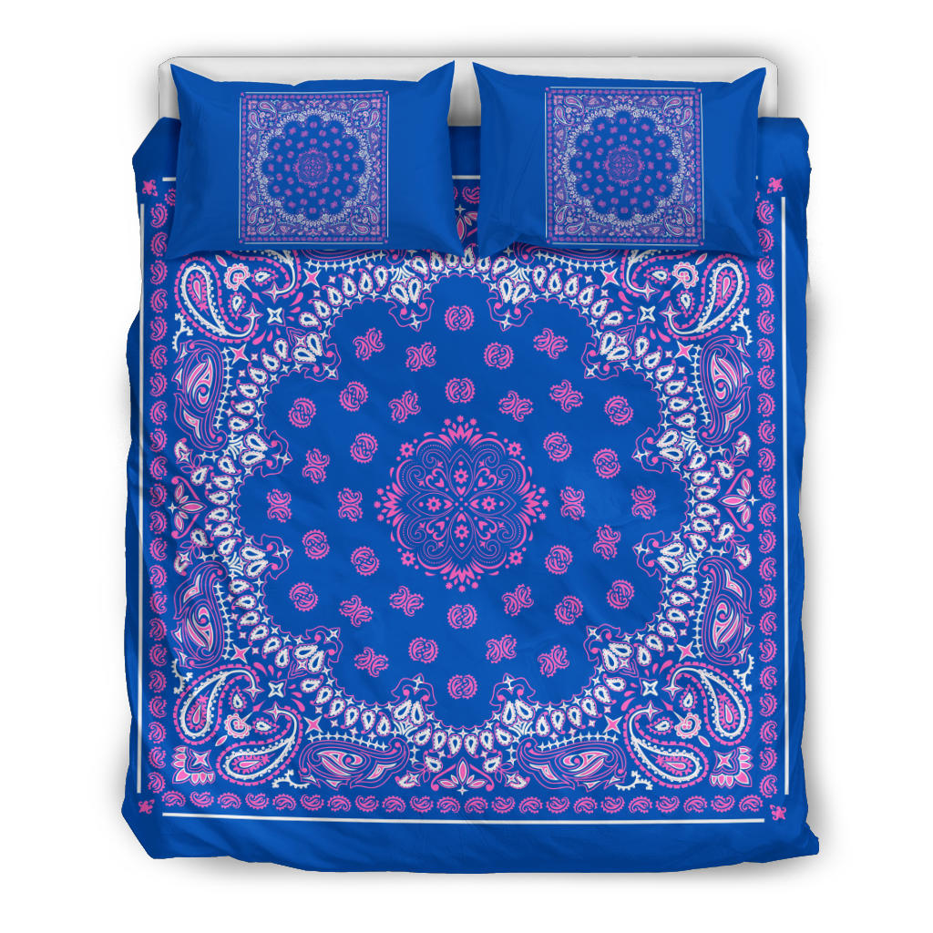 D4 Duvet Set - Blue and Pink Bandana w Shams