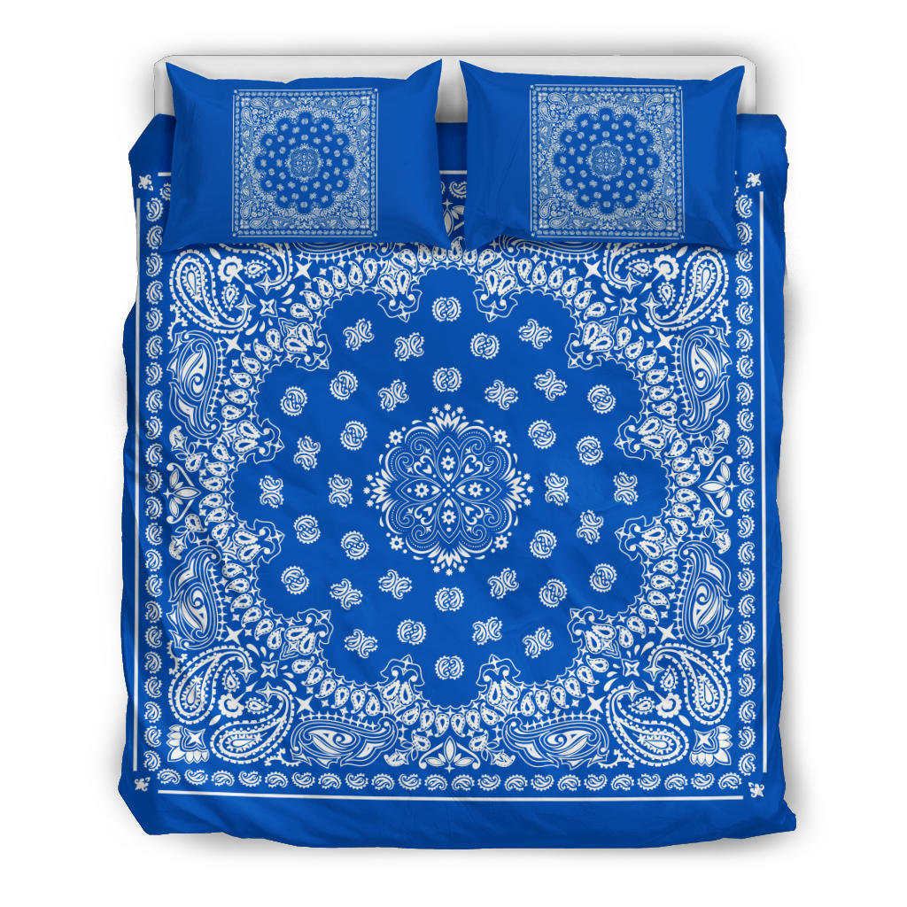 D4 Duvet Set Blue White Traditional Bandana w Shams
