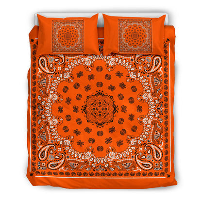 D4 Duvet Cover Set - Bright Orange Traditional Bandana w Shams