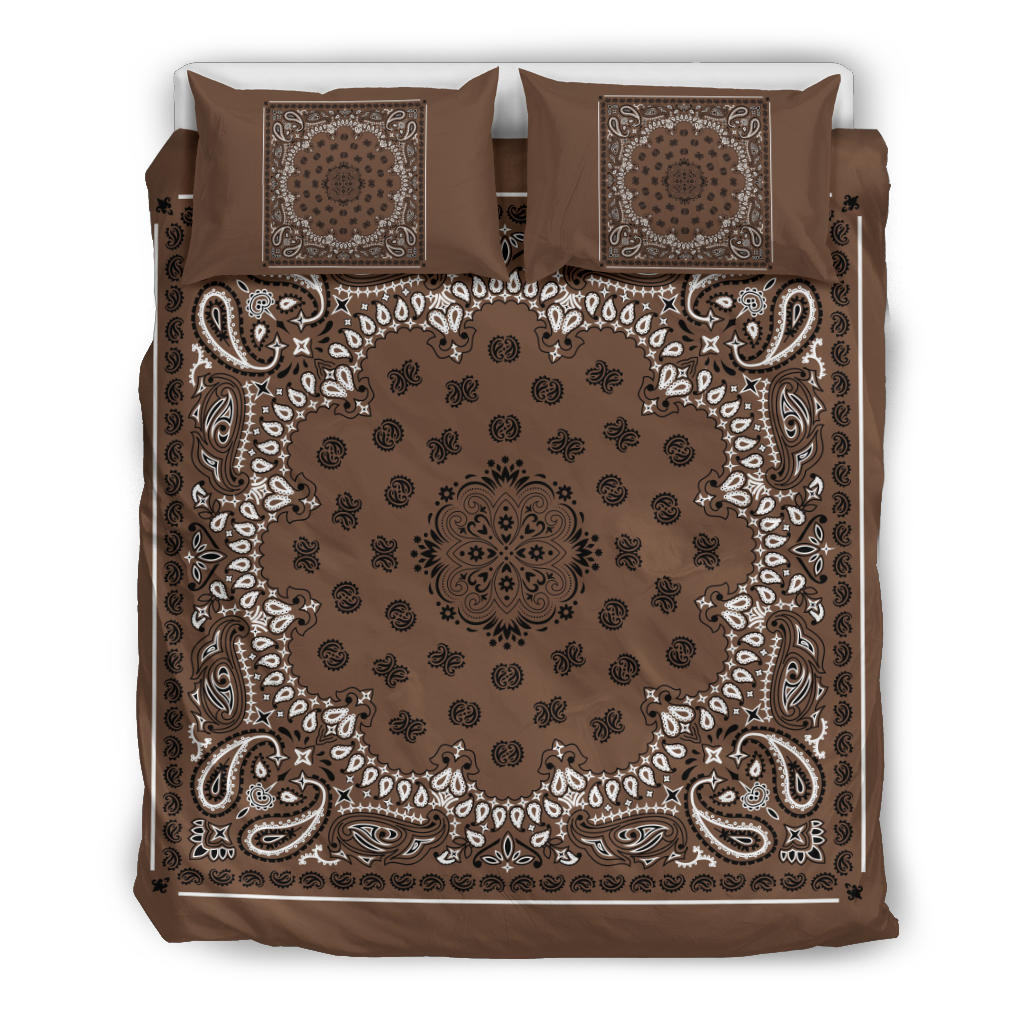 D4 Duvet Cover Set - Traditional Brown Bandana w Shams