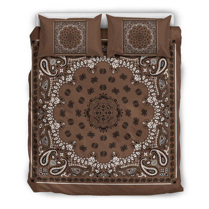 D4 Duvet Cover Set - Traditional Brown Bandana w Shams