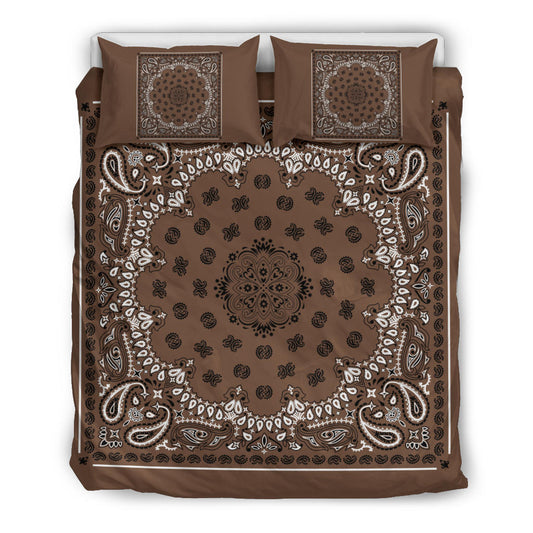 D4 Duvet Cover Set - Traditional Brown Bandana w Shams