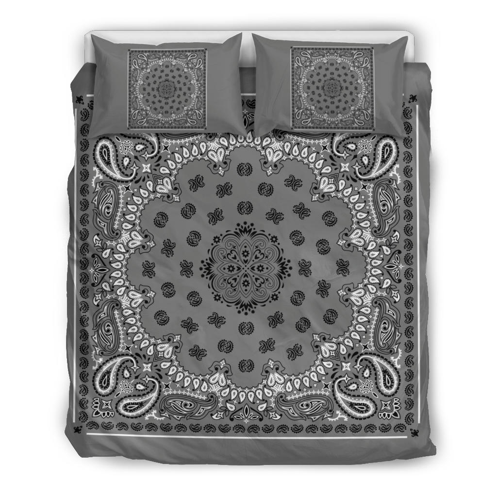 D4 Duvet Cover Set - Traditional Gray Bandana w Shams