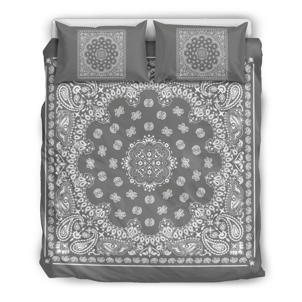 D4 Duvet Cover Set - Gray and White Bandana w Shams