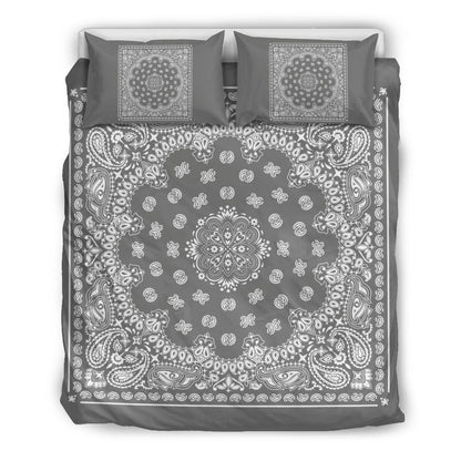 D4 Duvet Cover Set - Gray and White Bandana w Shams