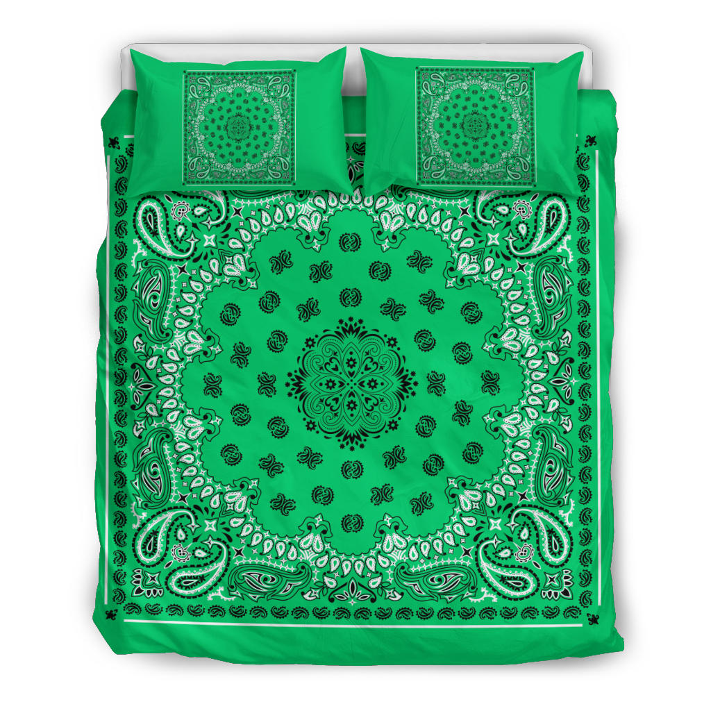 D4 Duvet Cover Set - Traditional Green Bandana w Shams